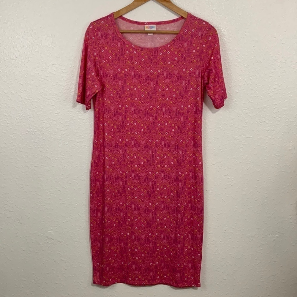 Lularoe Pink Abstract Print Julia Casual Knee Length Dress Size M - Picture 2 of 5
